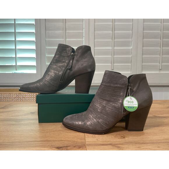 Paul Green Malibu Sliced Double Zip Bootie Nubuck Antique Metallic Size 10.5 NIB - Picture 3 of 12